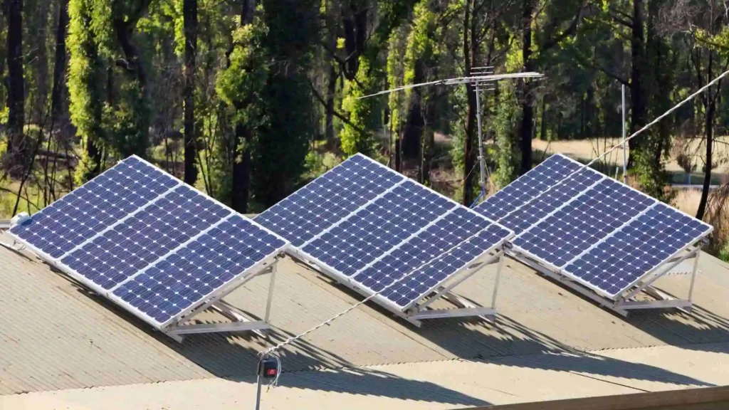 A view of solar panels on a home.