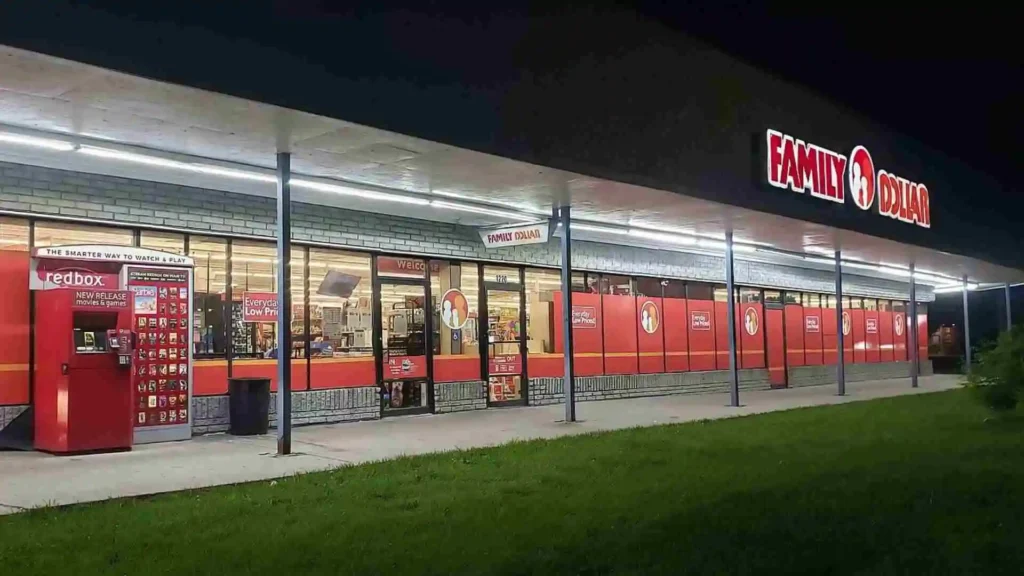 Nighttime view of a Family Dollar store