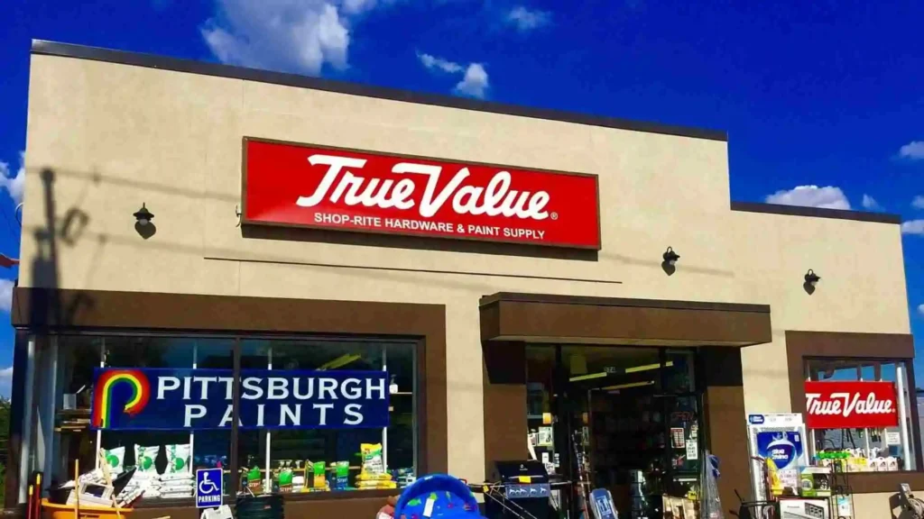 Exterior of a True Value hardware store featuring prominent signage above the entrance