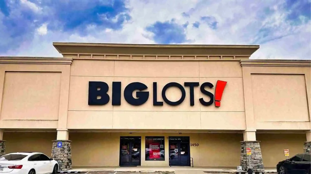 Facade of a Big Lots store with large 'BIG LOTS!' signage on the building