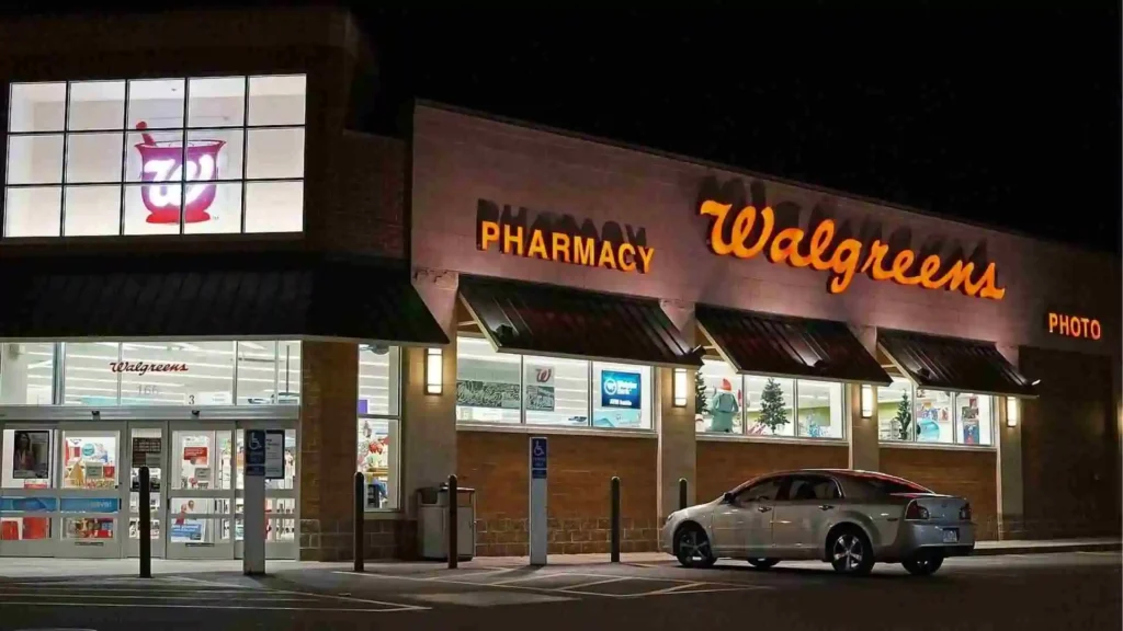 Night view of a Walgreens store