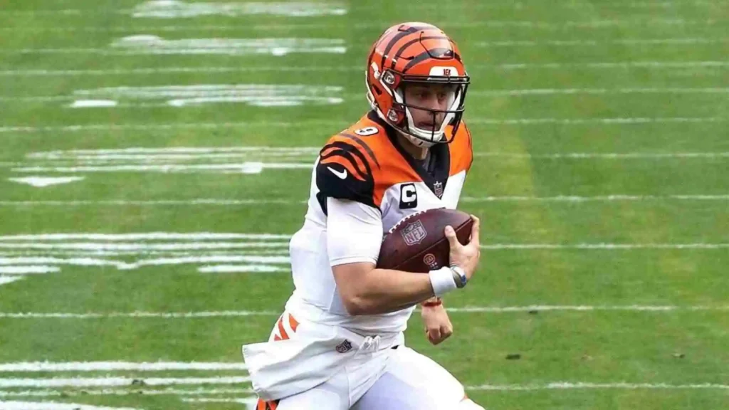 Joe Burrow running with the football in a game